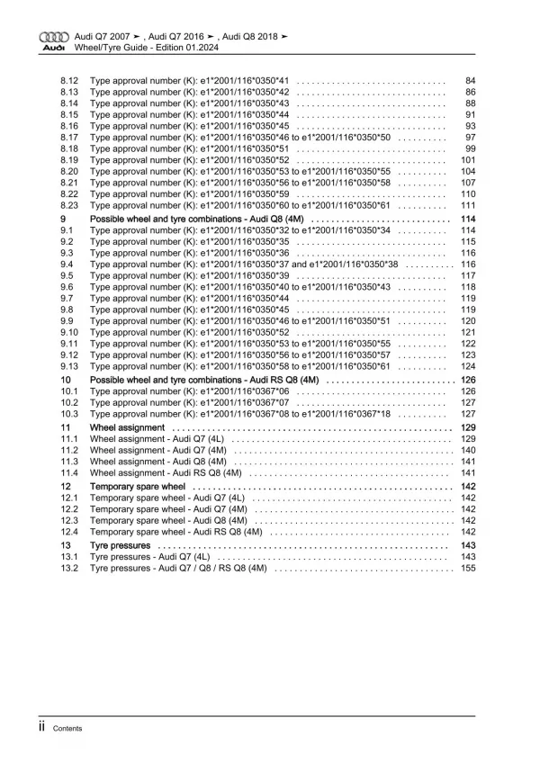 Audi Q8 type 4M from 2018 wheels and tyres guide repair workshop manual eBook