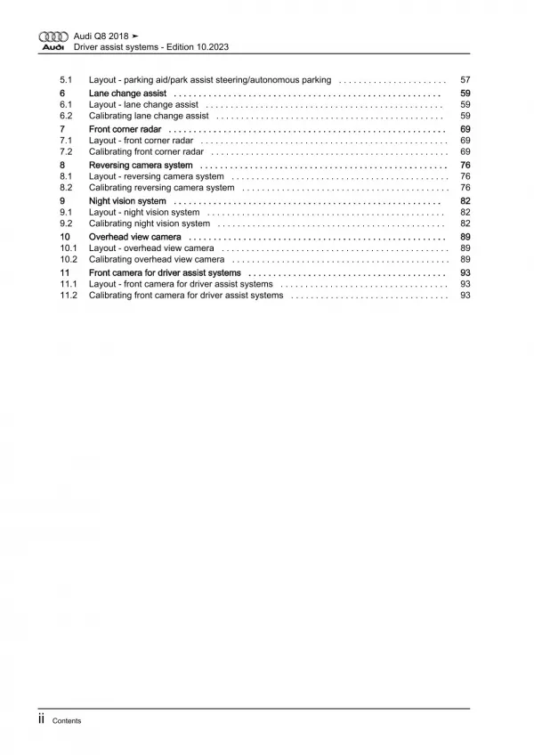 Audi Q8 type 4M from 2018 driver assist systems repairs workshop manual eBook