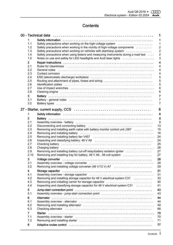 Audi Q8 type 4M from 2018 electrical system repair workshop manual eBook