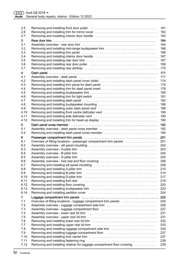 Audi Q8 4M from 2018 general body repairs interior guide workshop manual eBook