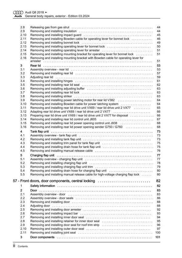 Audi Q8 4M from 2018 general body repairs exterior guide workshop manual eBook