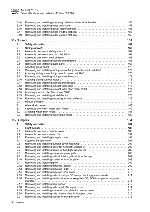 Audi Q8 4M from 2018 general body repairs exterior guide workshop manual eBook