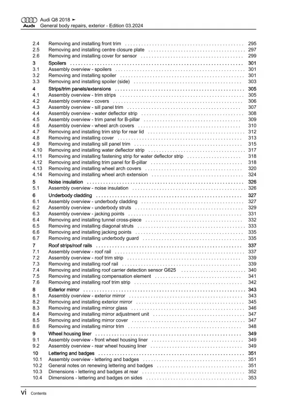 Audi Q8 4M from 2018 general body repairs exterior guide workshop manual eBook