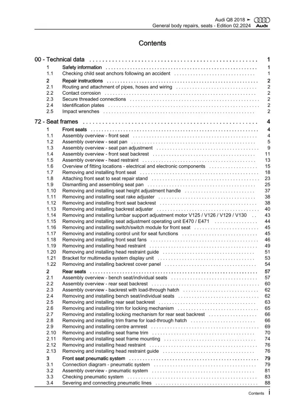 Audi Q8 type 4M from 2018 general body repairs seats guide workshop manual eBook