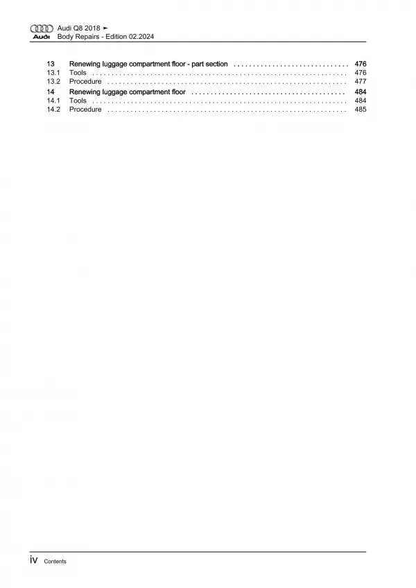 Audi Q8 type 4M from 2018 body repairs workshop manual eBook pdf