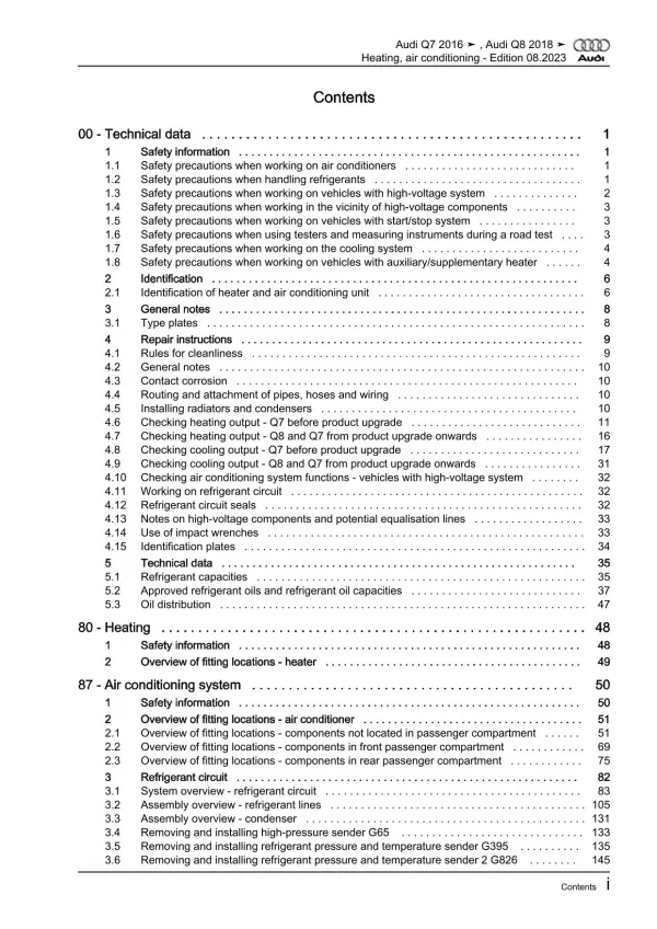 Audi Q8 type 4M from 2018 heating air conditioning system repair manual eBook