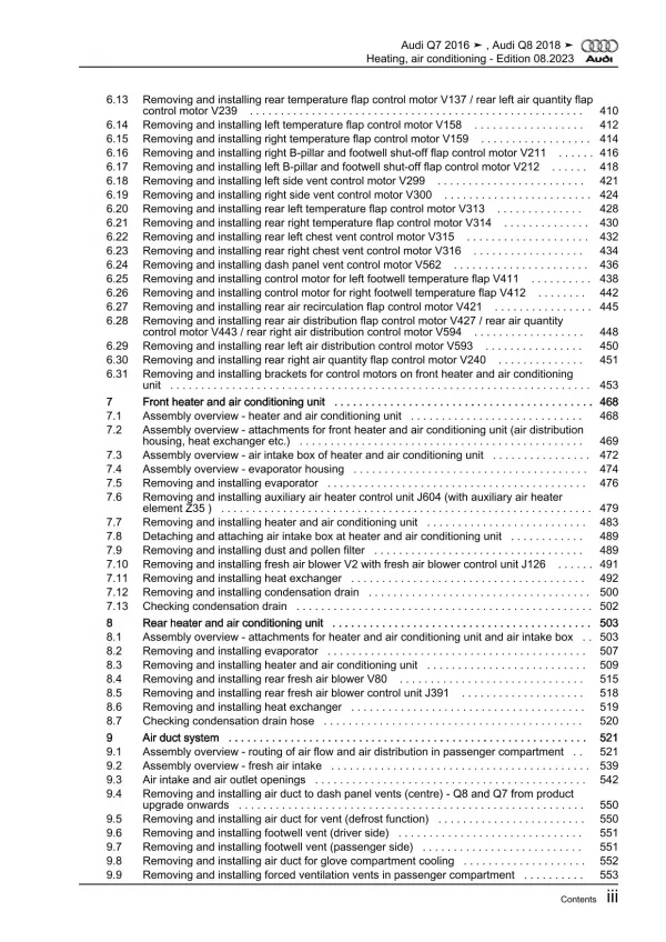 Audi Q8 type 4M from 2018 heating air conditioning system repair manual eBook
