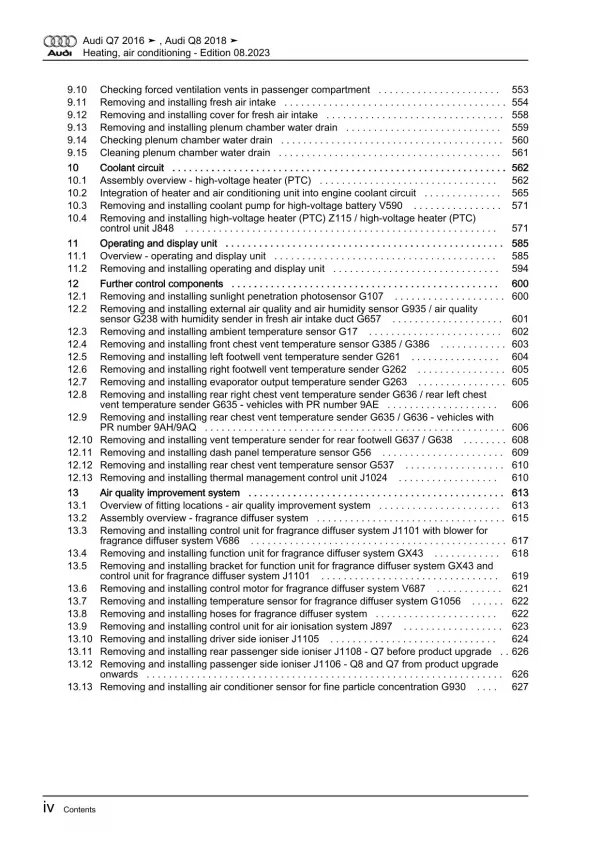 Audi Q8 type 4M from 2018 heating air conditioning system repair manual eBook