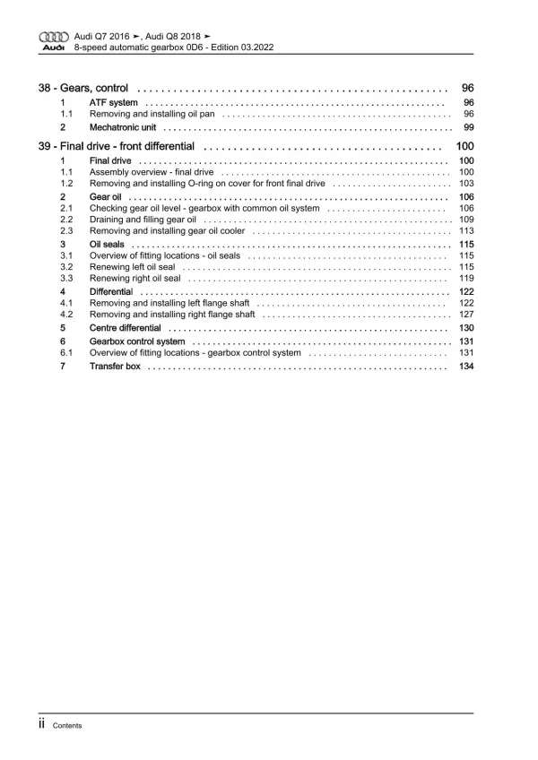 Audi Q8 type 4M from 2018 8 speed automatic gearbox 0D6 repair manual eBook