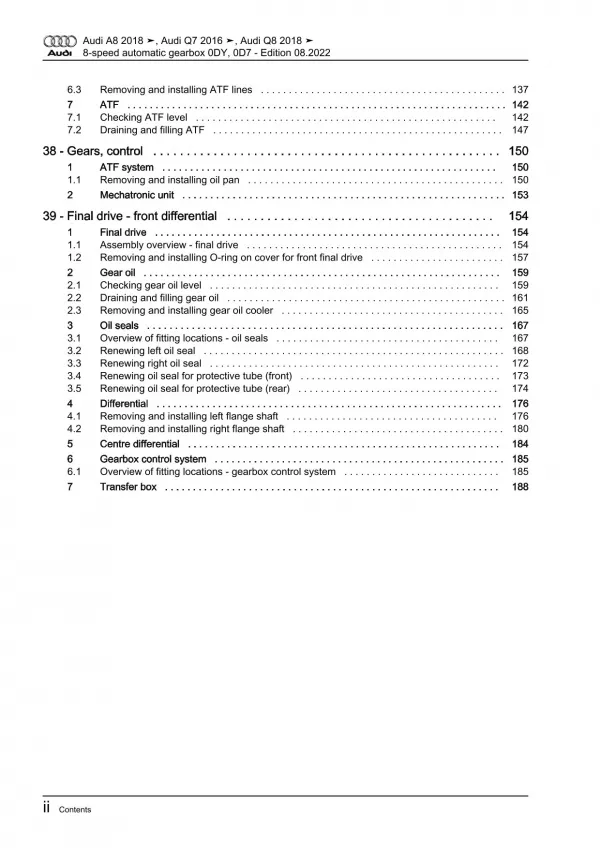 Audi Q8 type 4M from 2018 8 speed automatic gearbox 0DY 0D7 repair manual eBook