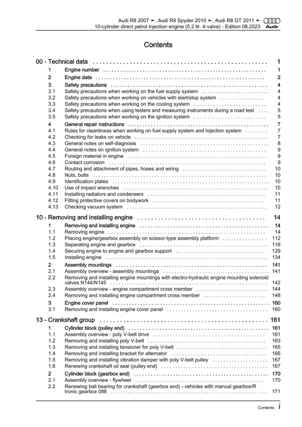 Audi R8 type 42 2006-2015 10-cyl. petrol engines 525-560 hp repair manual eBook