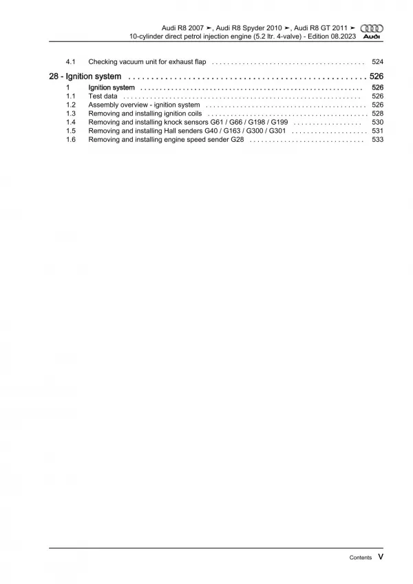 Audi R8 type 42 2006-2015 10-cyl. petrol engines 525-560 hp repair manual eBook