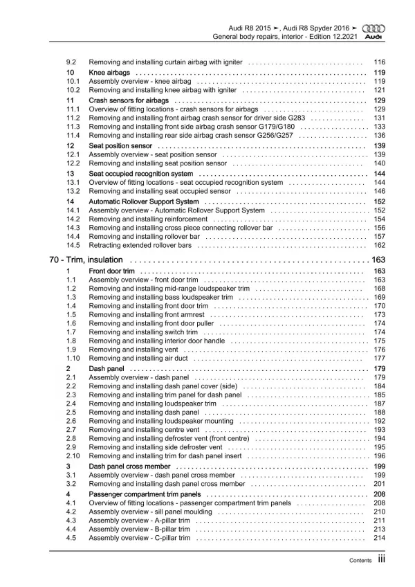 Audi R8 4S 2015-2024 general body repairs interior guide workshop manual eBook