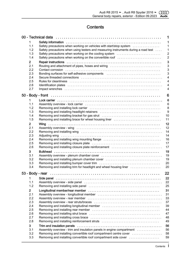 Audi R8 4S 2015-2024 general body repairs exterior guide workshop manual eBook