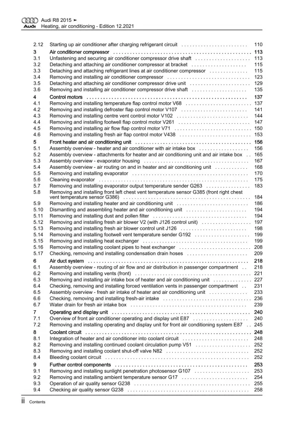 Audi R8 type 4S 2015-2024 heating air conditioning system repair manual eBook