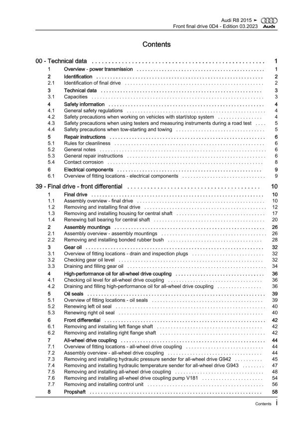 Audi R8 4S 2015-2024 propshaft and rear final drive repair workshop manual eBook