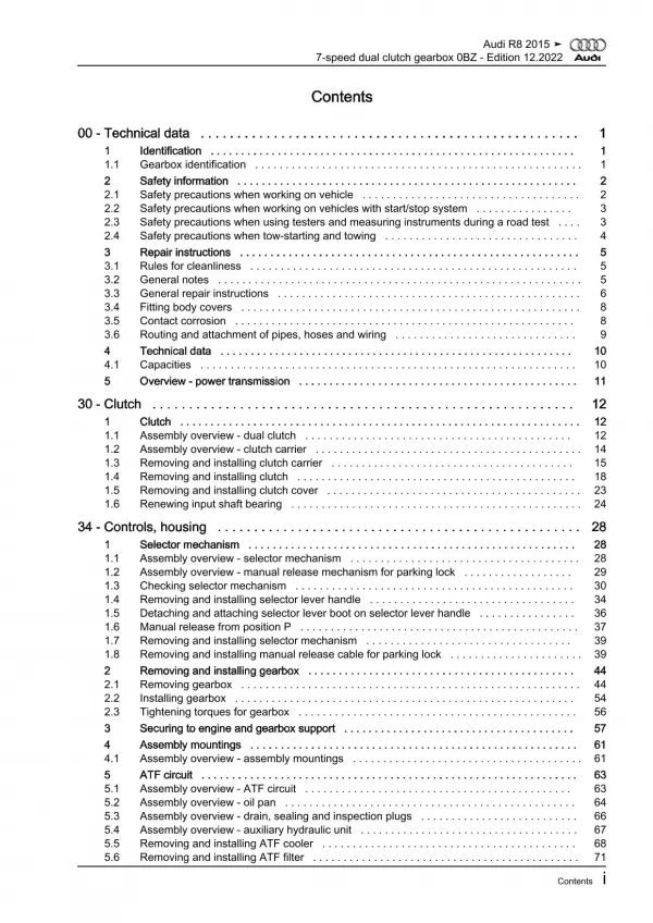 Audi R8 type 4S 2015-2024 7 speed dual clutch gearbox 0BZ repair manual eBook