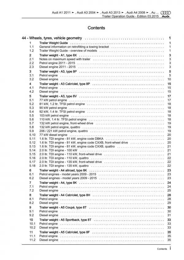 Audi TT type 8J 2006-2014 guide for using trailers repair workshop manual eBook