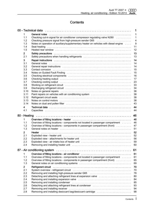 Audi TT type 8J 2006-2014 heating air conditioning system repair manual eBook