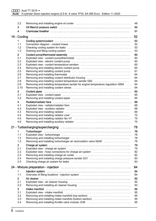 Audi TT type FV 2014-2023 5-cyl. petrol engines 2.5l 400 hp repair manual eBook