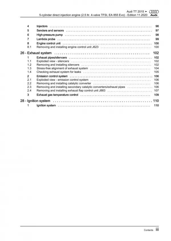 Audi TT type FV 2014-2023 5-cyl. petrol engines 2.5l 400 hp repair manual eBook