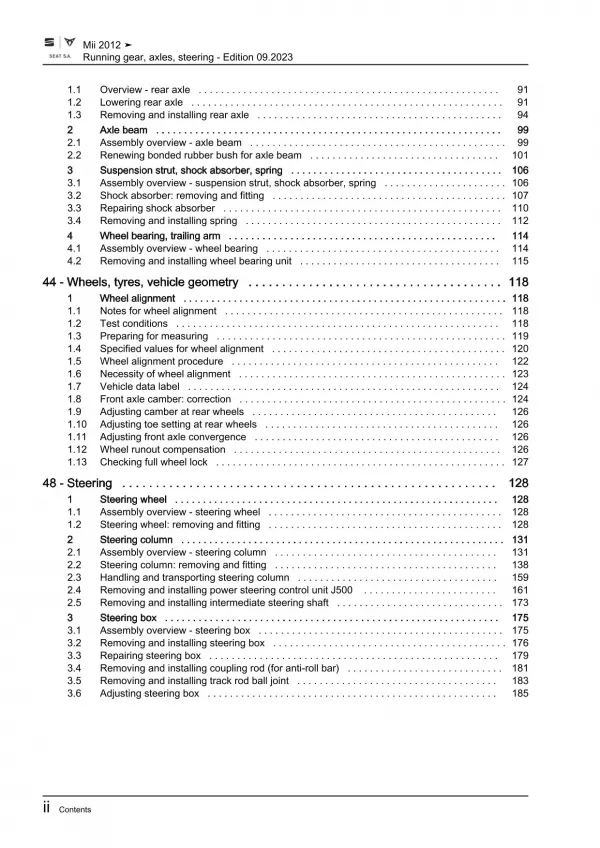 Seat Mii KF 2011-2019 running gear axles steering repair workshop manual eBook