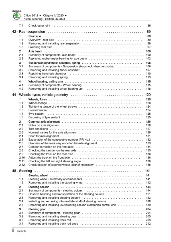 Skoda Citigo-e iV NE 2019-2020 running gear axles steering repair manual eBook