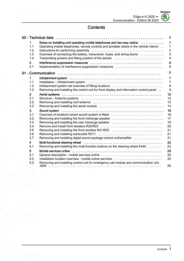 Skoda Citigo-e iV NE (19-20) communication radio navigation repair manual eBook