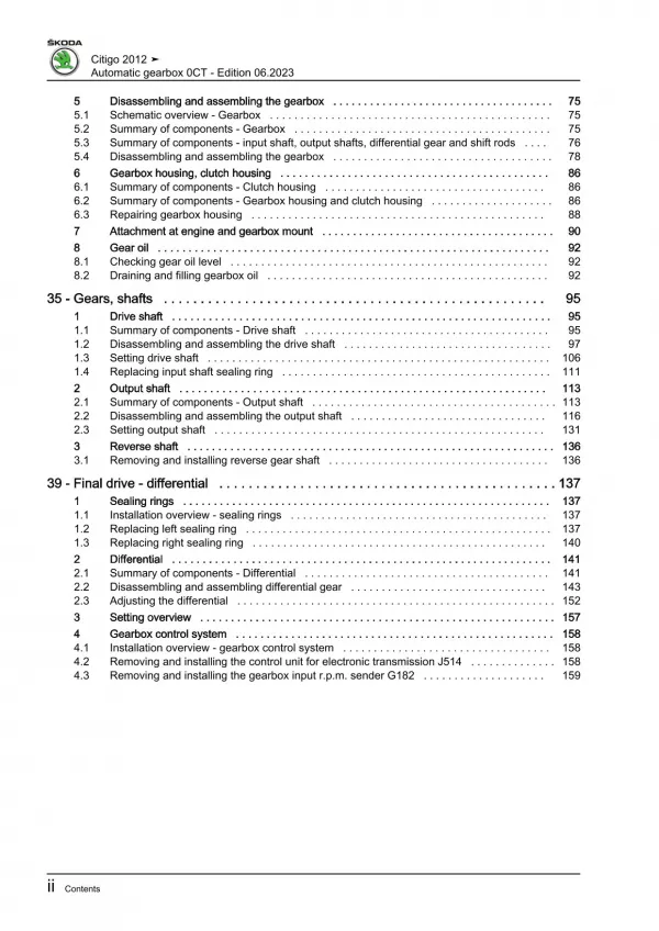 Skoda Citigo type NF 2011-2020 5 speed automatic gearbox 0CT repair manual eBook