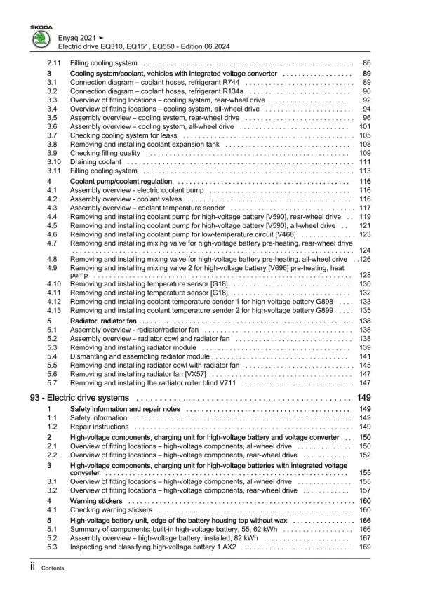 Skoda Enyaq iV type 5A from 2020 electric drive 180-299 hp repair manual eBook