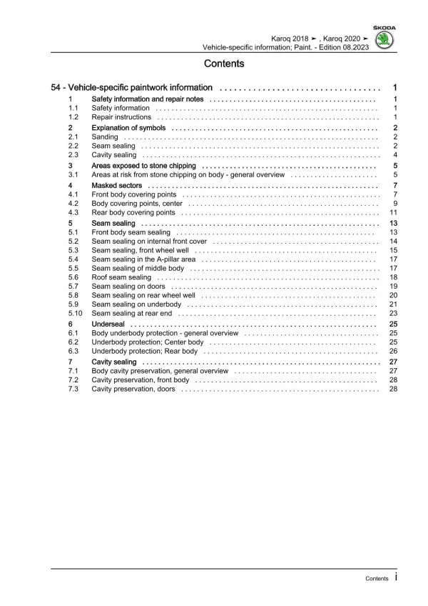 Skoda Karoq type NU from 2017 paint information repair workshop manual eBook