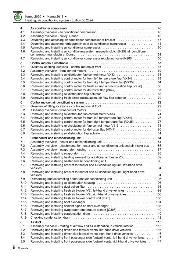 Skoda Karoq NU from 2017 heating air conditioning system repair manual eBook