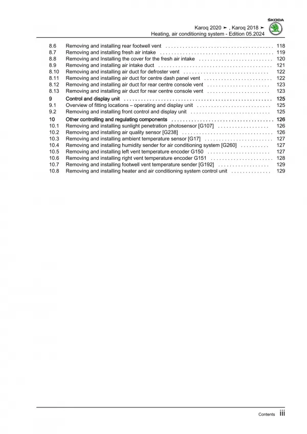 Skoda Karoq NU from 2017 heating air conditioning system repair manual eBook
