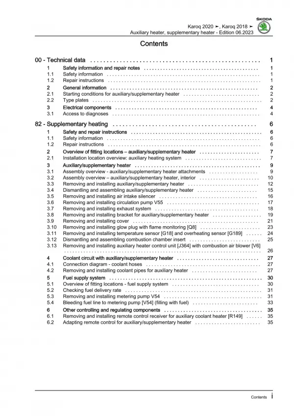 Skoda Karoq type NU from 2017 auxiliary supplementary heater repair manual eBook