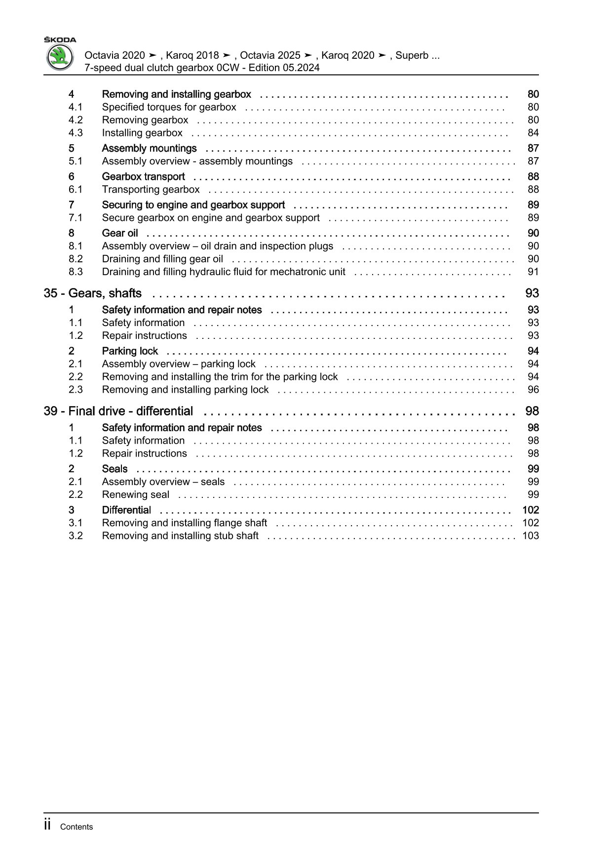 Skoda Karoq NU from 2017 7 speed dual clutch gearbox 0CW repair manual eBook