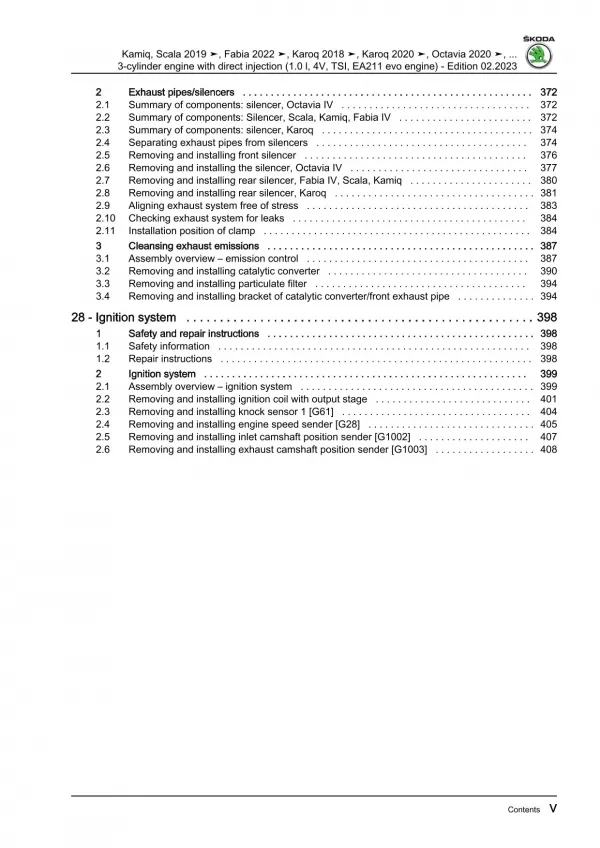 Skoda Karoq NU from 2017 3-cyl. petrol engines 95-110 hp repair manual eBook