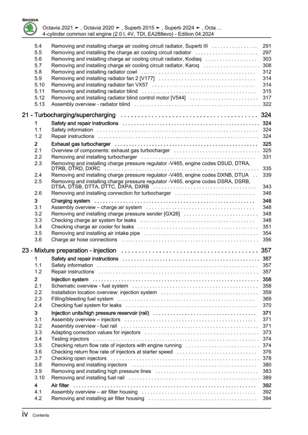 Skoda Karoq NU from 2017 4-cyl. diesel engines 116-200 hp repair manual eBook