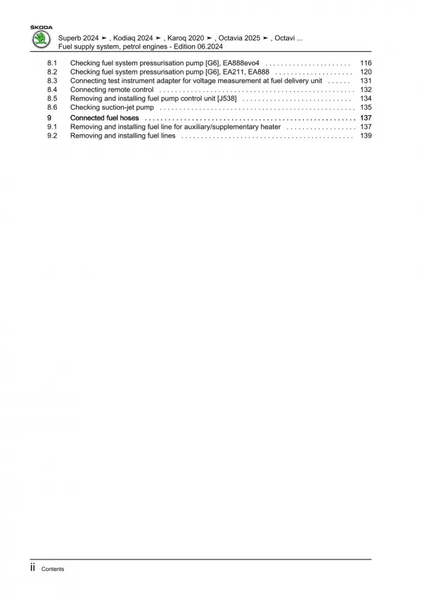 Skoda Karoq NU from 2017 fuel supply system petrol engines repair manual eBook