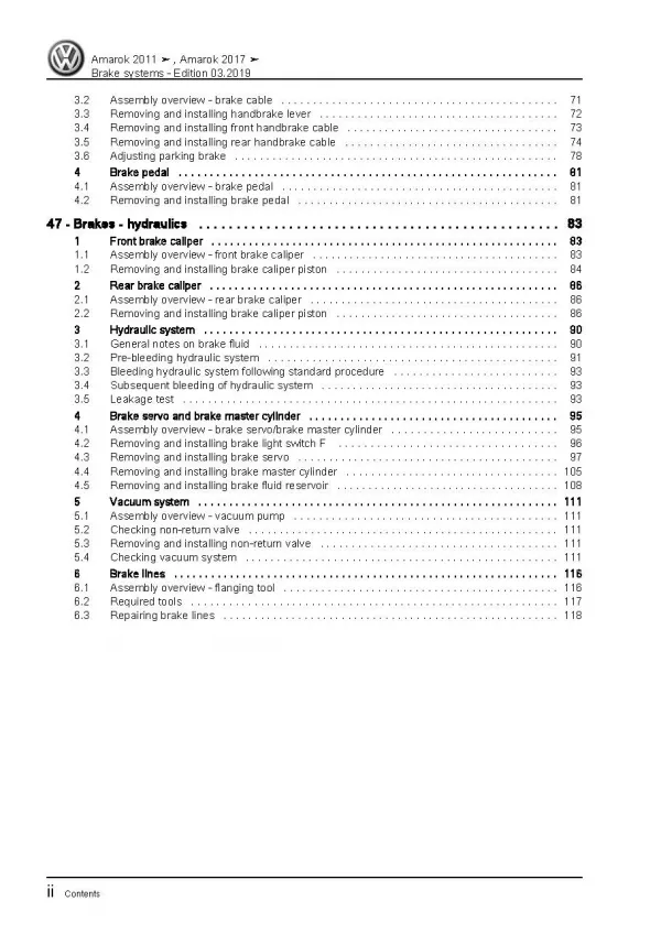 VW Amarok type 2H 2010-2016 brake systems repair workshop manual pdf file ebook