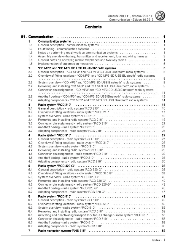 VW Amarok type 2H 2010-2016 communication radio navigation workshop manual pdf