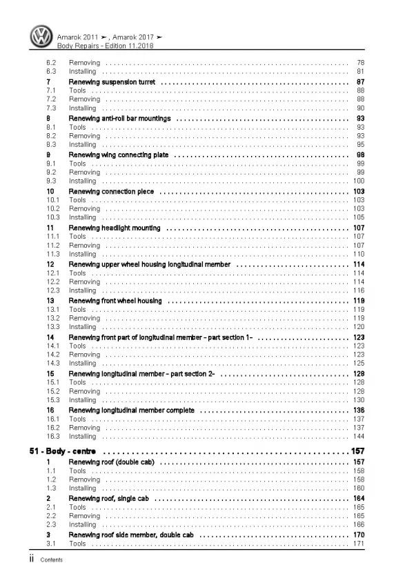 VW Amarok type 2H 2010-2016 body repairs workshop repair manual pdf file ebook