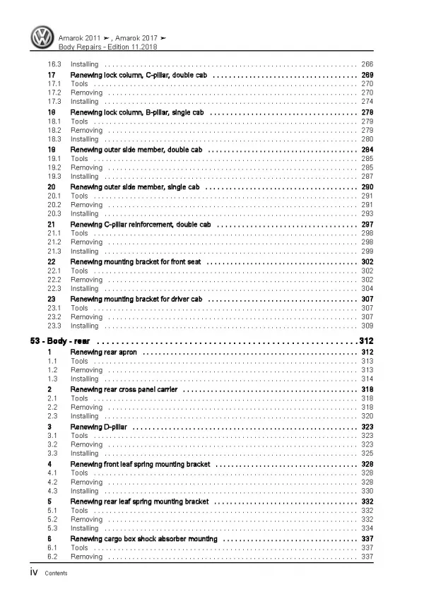 VW Amarok type 2H 2010-2016 body repairs workshop repair manual pdf file ebook