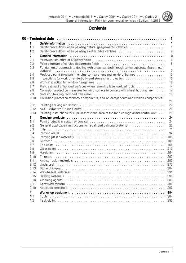 VW Amarok 2H (10-16) general info paint commercial vehicles wordkshop manual pdf