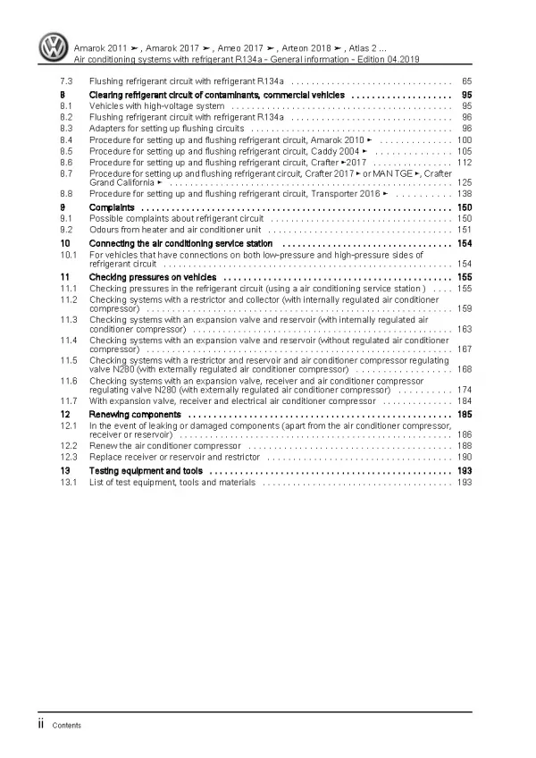 VW Amarok type 2H 2010-2016 air conditioning systems refrigerant manual pdf