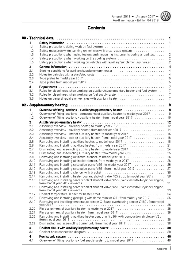 VW Amarok type 2H 2010-2016 auxiliary heater repair workshop manual pdf ebook