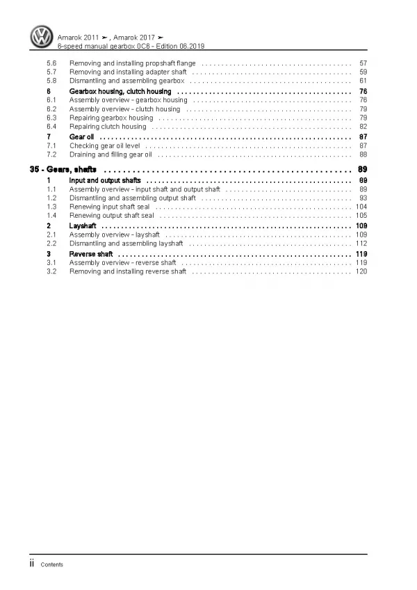 VW Amarok 2H 2010-2016 6 speed manual gearbox 0C6 repair workshop manual pdf