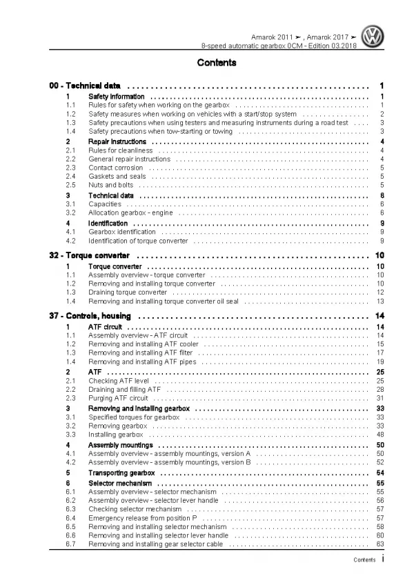 VW Amarok type 2H 2010-2016 8 speed automatic gearbox 0CM repair workshop manual