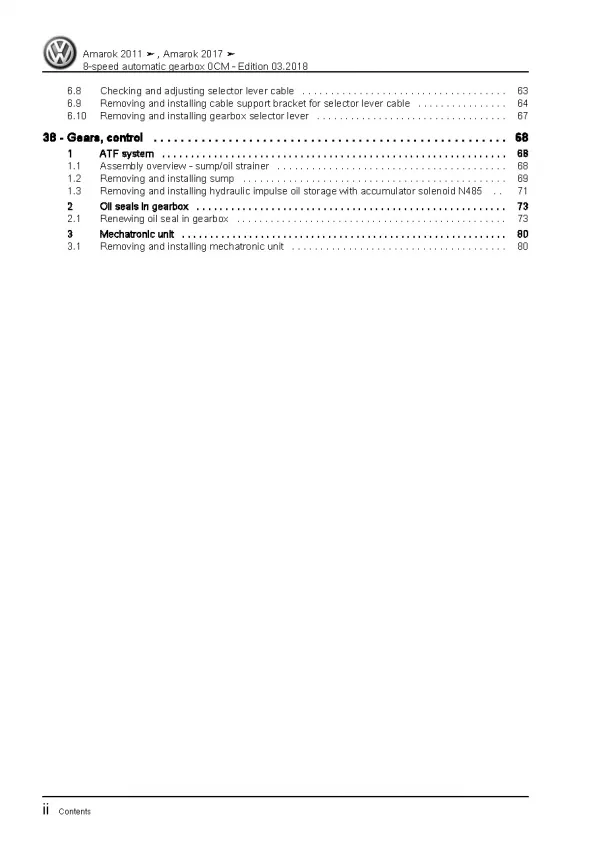 VW Amarok type 2H 2010-2016 8 speed automatic gearbox 0CM repair workshop manual