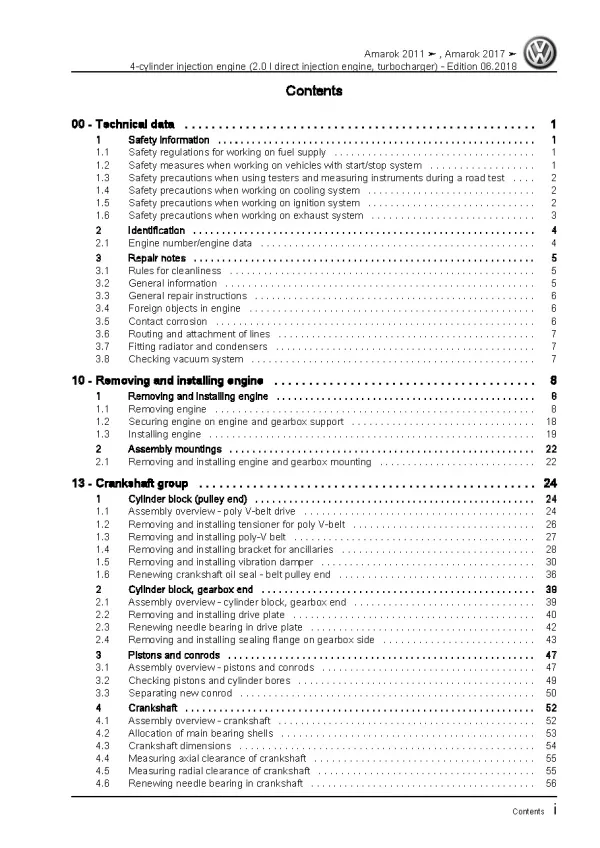 VW Amarok type 2H 2010-2016 4-cyl. 2.0l petrol engines 160 hp repair manual pdf