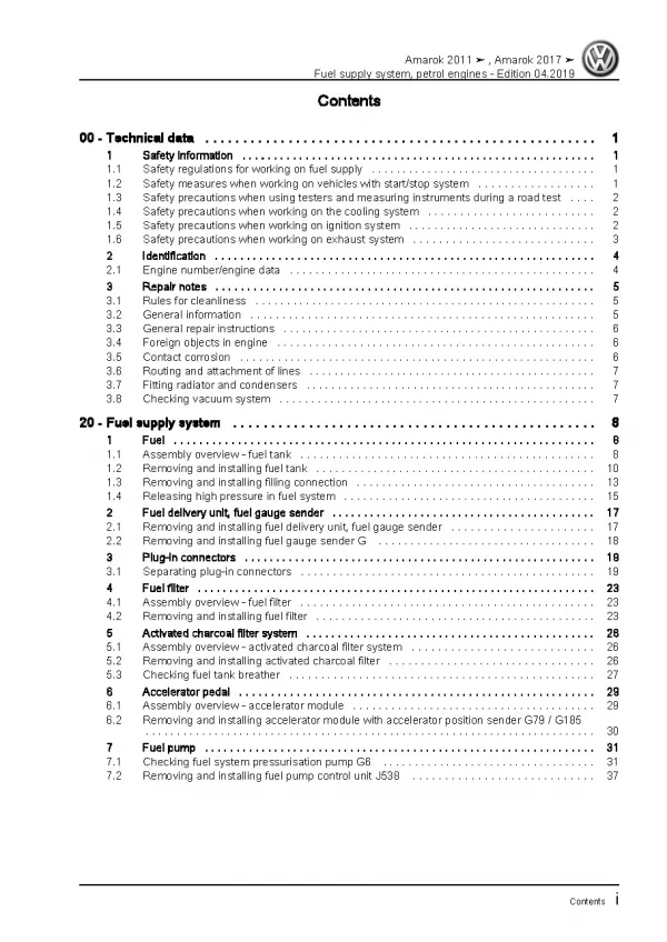 VW Amarok 2H 2010-2016 fuel supply system petrol engines workshop manual pdf